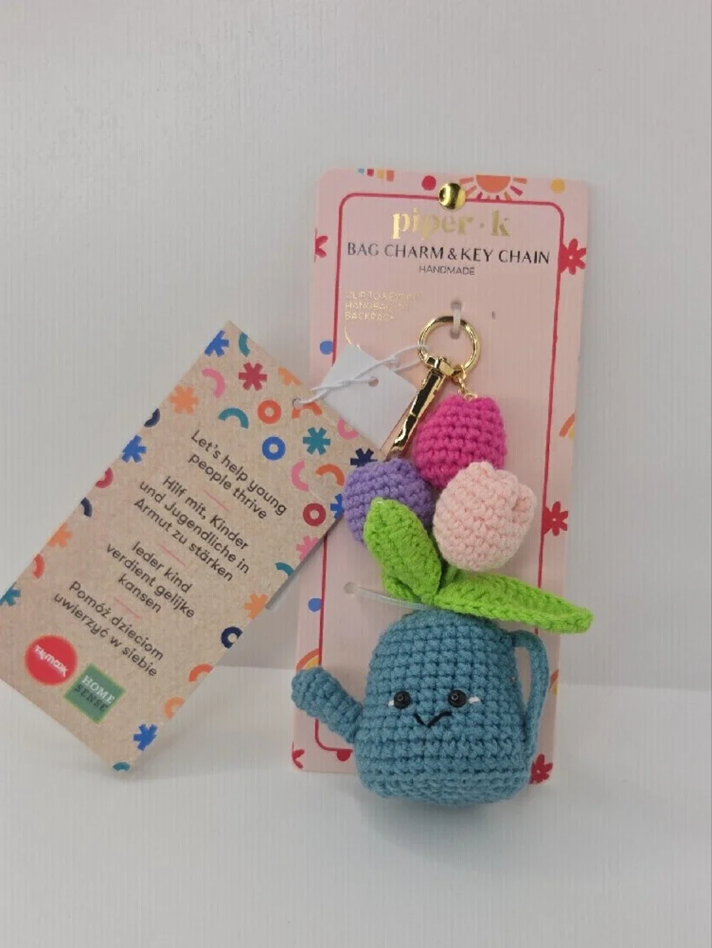 💙▪️Piper K ▪️Uk Exclusive Crochet Flowers Blue Watering Can Bag Charm Key Chain